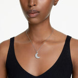 SWAROVSKI Luna Pendant, Moon, White, Rhodium Finish, One Size, Brass, Cubic Zirconia-5666181