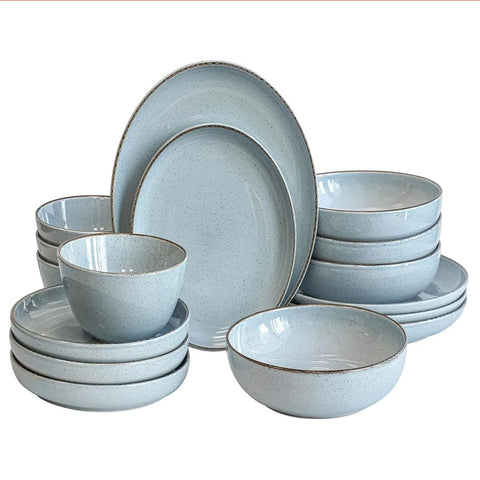 Over & Back 16 Piece Stoneware Dinnerware Set - 4 x Dinner Plates, 4 x Salad Plates,4 x Cereal Bowl, 4 x Dinner Bowl - Blue