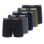 PUMA Men's Sport Stretch Boxer Briefs - Pack Of 5 (Navy, Black, Grey, Green)