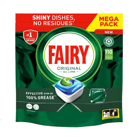 Fairy All-In-1 Dishwasher Tablets Bulk, Fairy Dishwasher Tablets, 110 Tablets, Original, Effective Even On Dried-On Grease