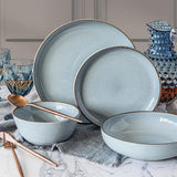 Over & Back 16 Piece Stoneware Dinnerware Set - 4 x Dinner Plates, 4 x Salad Plates,4 x Cereal Bowl, 4 x Dinner Bowl - Blue