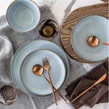 Over & Back 16 Piece Stoneware Dinnerware Set - 4 x Dinner Plates, 4 x Salad Plates,4 x Cereal Bowl, 4 x Dinner Bowl - Blue