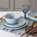 Over & Back 16 Piece Stoneware Dinnerware Set - 4 x Dinner Plates, 4 x Salad Plates,4 x Cereal Bowl, 4 x Dinner Bowl - Blue
