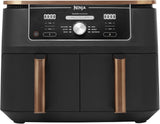 Ninja Foodi MAX Dual Zone Air Fryer, Tongs, 2 Drawers, 9.5L, 6-in-1, Use No Oil, Air Fry, Max Crisp, Roast, Bake, 8 Portions, Nonstick Dishwasher Safe Baskets, Copper/Black AF400UKCP