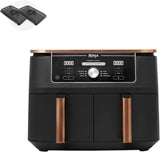 Ninja Foodi MAX Dual Zone Air Fryer, Tongs, 2 Drawers, 9.5L, 6-in-1, Use No Oil, Air Fry, Max Crisp, Roast, Bake, 8 Portions, Nonstick Dishwasher Safe Baskets, Copper/Black AF400UKCP