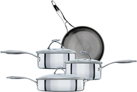 Premium Circulon SteelShield C Series 4-Piece Stainless Steel Induction Hob Pan Set with Hybrid Non-Stick - Metal Utensil Safe & Dishwasher Safe Cookware
