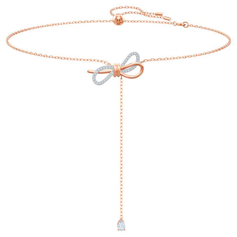 Swarovski Lifelong Bow Necklace 5447082: Adjustable, Rose Gold & Rhodium Finish