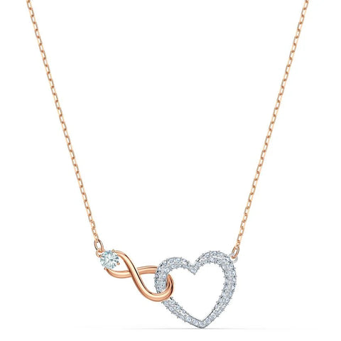 Swarovski Infinity Heart Necklace – White Crystal & Rose Gold