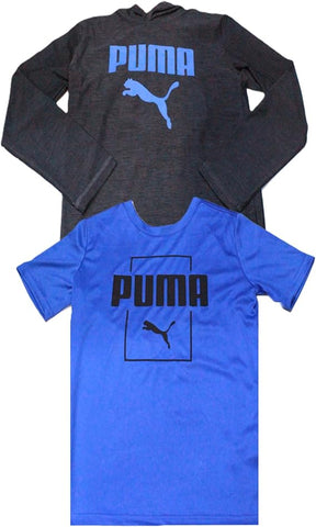 Puma Boys Tops, Short Sleeve T-Shirt With Hooded Top (Medium,Black & Blue)