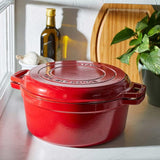 Staub 3 in 1 cocotte braise & grill set 28cm in color cerise cherry