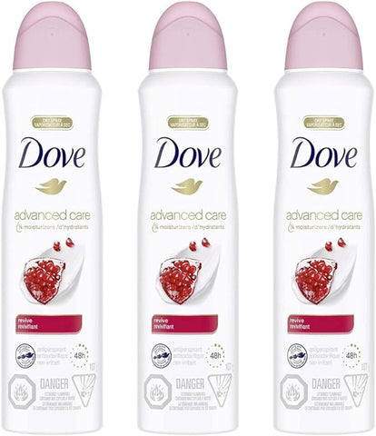 Dove Advanced Care Dry Spray Antiperspirant Deodorant for Women, Revive for 48 Hour Protection And Soft And Comfortable Underarms, 107g, Pack of 3