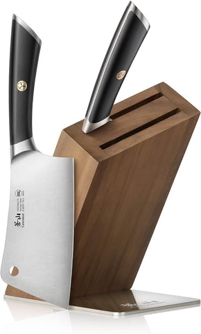 Cangshan ELBERT Series 3 Piece HUA Cleaver Knife Block Sets, Forged German Steel, Acacia Wood (Black)