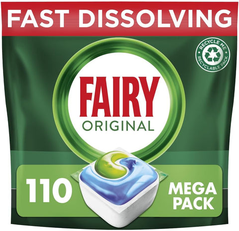 Fairy All-In-1 Dishwasher Tablets Bulk, Fairy Dishwasher Tablets, 110 Tablets, Original, Effective Even On Dried-On Grease