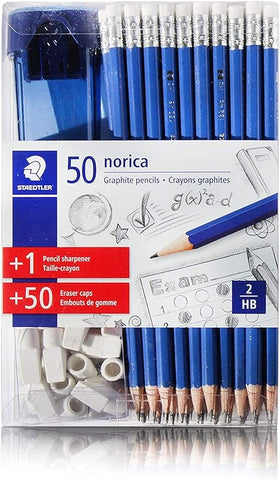 Staedtler Pencils Norica Graphite HB2 Graphic 101 Piece 50 Pencils + 1 Pencil Sharpener + 50 Eraser Caps HB