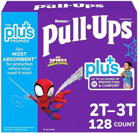 Huggies Pull-Ups Plus, 2T-3T (16-34 lbs. / 7-15Kg) Spider Man Themed 128 Count (For Boys)