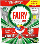 Fairy Platinum Plus All-in-One Dishwasher Tablets, Lemon, 77 Tablets, Fairy's Best Tough Food Cleaning Anti-dull Technology