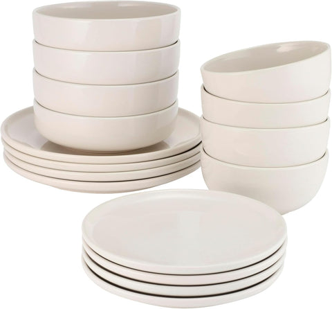 ProCook Stockholm 16 Piece Stoneware Dinner Set, 4 Settings With Pasta Bowls - Ivory Color (Dishwasher Safe, Microwave Safe, Oven Safe)