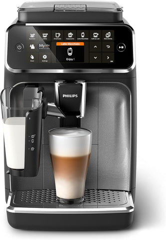 PHILIPS Bean-to-Cup Espresso Machine - LatteGo Milk Frother, 8 Coffee Variaties, Intuitive Display, Black (EP4346/70)