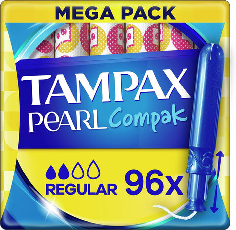 Tampax Compak Pearl Regular Tampons with Applicator, Pack of 96