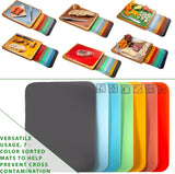 Seville Classics Easy-to-Clean Bamboo Cutting Board and 7 Color-Coded Flexible Cutting Mats with Food Icons Set