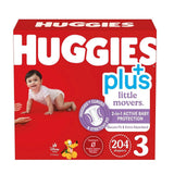 Huggies Little Movers Plus Baby Diapers Size 3 - (16-28lb - 7-13Kg - 204 Count), These Diapers Provide A Snug, Comfortable Fit That Moves With Your Baby
