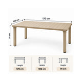 S.CAB Design Ercole Dining Table, Beige, 170 x 100 x 75 cm, Modern Rectangular Table for Dining Room, Kitchen & Living Spaces, Stylish Contemporary Design