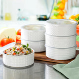 Signature Housewares 473ml Stoneware Bowls With Lids, Pack Of 6 - White (6 Individual Patterned Bowls)