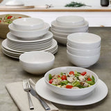 Mikasa Swirl Porcelain Dinnerware Set, 24 Piece, Elegant White Tableware Set