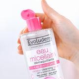 Evoluderm Micellar Water, Makeup Remover & Facial Cleanser, Face, Eyes & Lips, For Dry & Sensitive Skin, 93% Natural Origin, Vegan, Alcohol-Free, Cotton Extract
