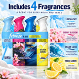 Febreze Air Freshener Spray, 4 Pack Variety Set, 230g Each, Linen & Sky, Cherry Blossom, Ocean Luxe, Fresh Lemon Kitchen