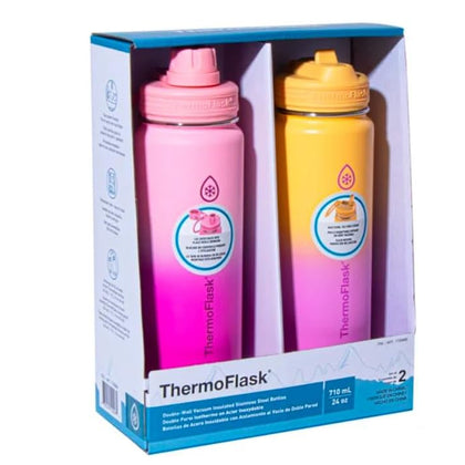 ThermoFlask Double-Wall Vacuum Insulated Stainless Steel Water Bottles, 710 mL- Set  2