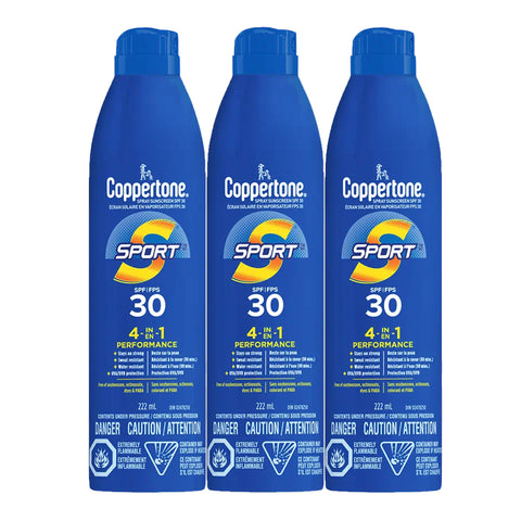 Coppertone Sport Sunscreen Continuous Spray SPF 30, Pack of 3 - 222ml Each