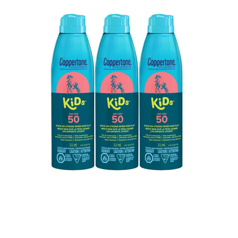 Coppertone KIDS Sunscreen Continuous Spray SPF 50, Pack of 3 X 222 ml