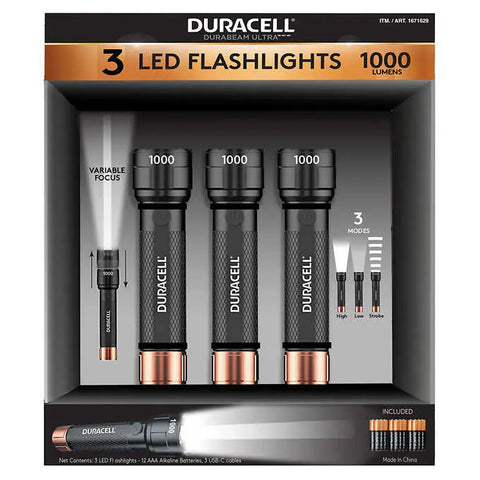 Duracell 1000LM 4AAA LED Flashlight 3-pack