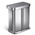 simplehuman Rectangular 58L Dual Compartment Step Trash Can with Plastic Lid Brushed Stainless Steel