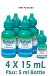 Refresh Tears Lubricant Eye Drops- Compatible with all contact lenses - 4 X 15ml + 1 X 5ml bottle