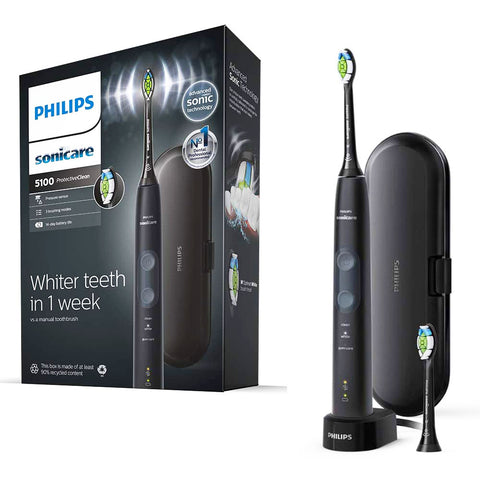 Philips Sonicare Protective Clean 5100 Electric Toothbrush (Black) - With Travel Case, 3 x Cleaning Modes & 2 x Whitening Brush Head. - shopperskartuae