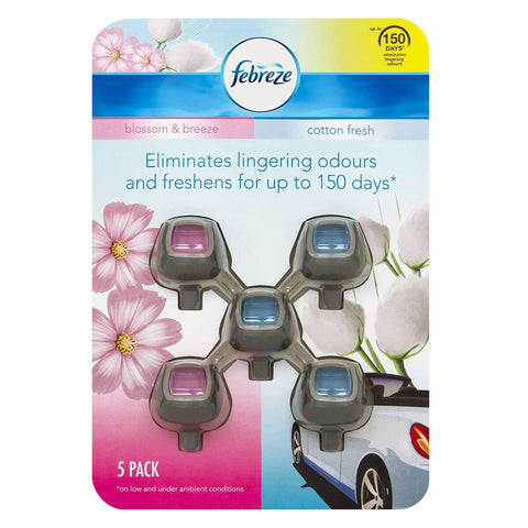 Febreze Car Clip On Air Freshener Cotton Fresh /Blossom & Breeze - 5 Pack