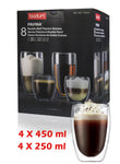 Bodum PAVINA Double Walled Thermo Glasses - Pack of 8 (4x 450ml and 4x 250ml)