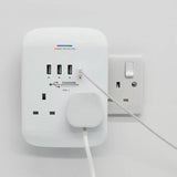 Charging Essentials Twin Socket Adaptor Surge Protected with 4 USB Chargers- Pack of 2