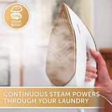 Breville VIN410 PressXpress Steam Generator Iron, 2400W, 1.7L Removable Water Tank, 5 Bar Pressure, 230g Steam Boost, Ceramic Soleplate - White & Gold