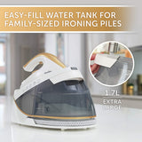 Breville VIN410 PressXpress Steam Generator Iron, 2400W, 1.7L Removable Water Tank, 5 Bar Pressure, 230g Steam Boost, Ceramic Soleplate - White & Gold