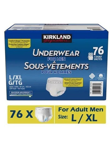 Kirkland Signature Incontinence Underwear for Men with Dri-Fit Cotton Enhanced System and Overnight Absorbency, 76 count- Size: L/XL