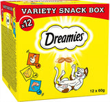 Dreamies Cat Treats Variety Pack, snacks with chicken, salmon and cheese, 12 X 60 g