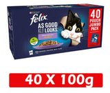 Felix As Good As It Looks Mixed Selection In Jelly Cat Food, 40 Pouch Jumbo Pack with Salmon, Chicken, Beef and Tuna 40 x100g