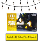 Feit 48ft (14.6 m) LED Indoor/Outdoor Weatherproof String Lights Set, LED Vintage lights, 24 bulbs+ 2 Spare bulbs, 24 Watts