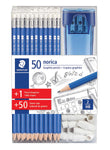 Staedtler Pencils Norica Graphite HB2 Graphic 101 Piece 50 Pencils + 1 Pencil Sharpener + 50 Eraser Caps HB