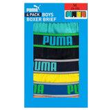 Puma Boy's Boxer Brief-Colors: Turquoise/Black/Yellow/Orange- Pack of 4