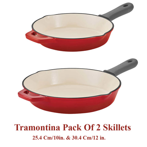 Tramontina Enameled Cast Iron Skillets, Pack of 2 Set - 10 & 12 Inches